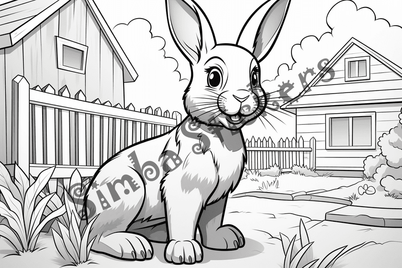 Colouring pages, bundle of rabbits on a farm, 10 images