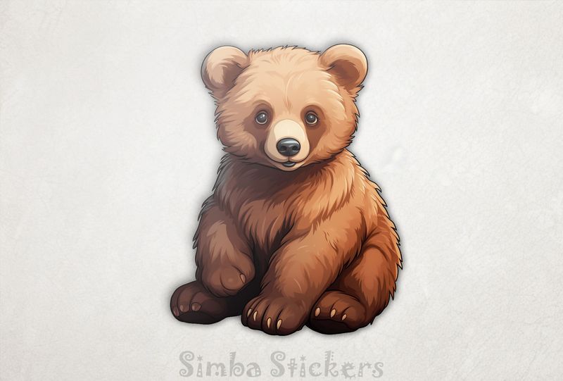 Bear cub sitting down, watercolour, zk1rjv
