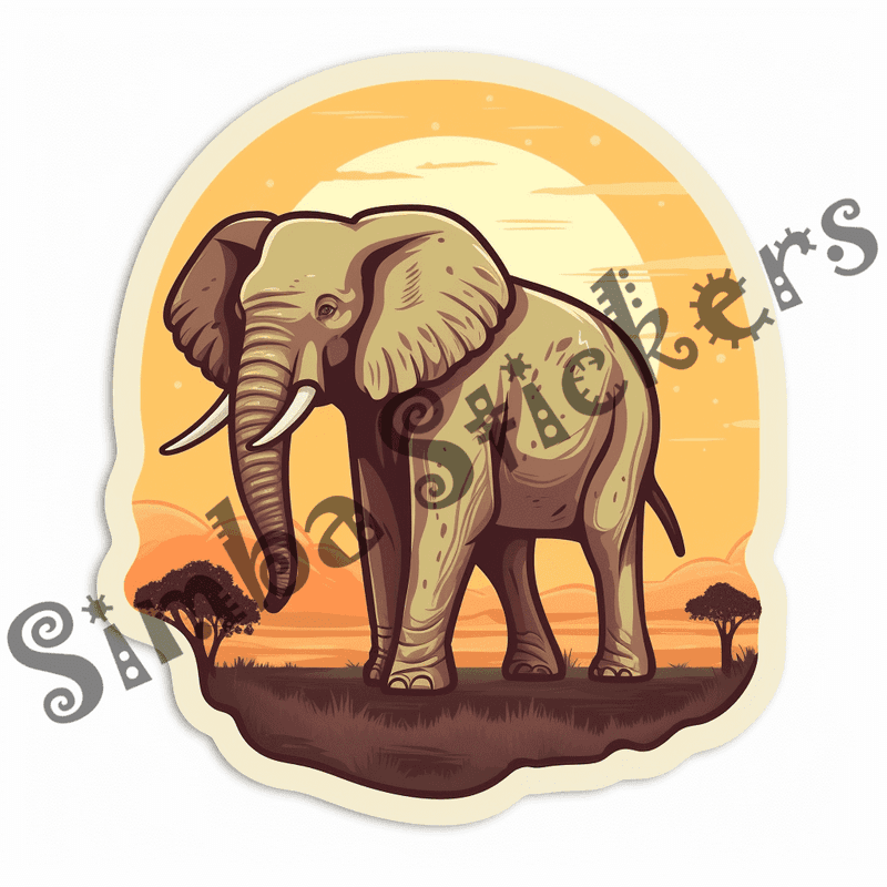 Elephants at sunrise or sunset, sticker-style, image set, 25 images, orxvzg
