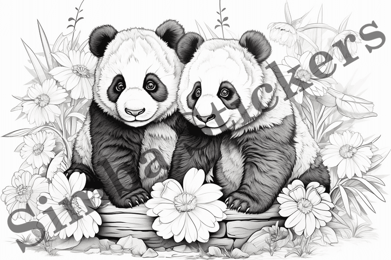 Colouring pages, bundle of pandas, 25 images, pvl2ro
