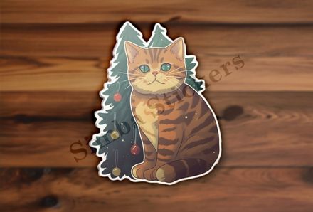 Cat in front of a Christmas tree