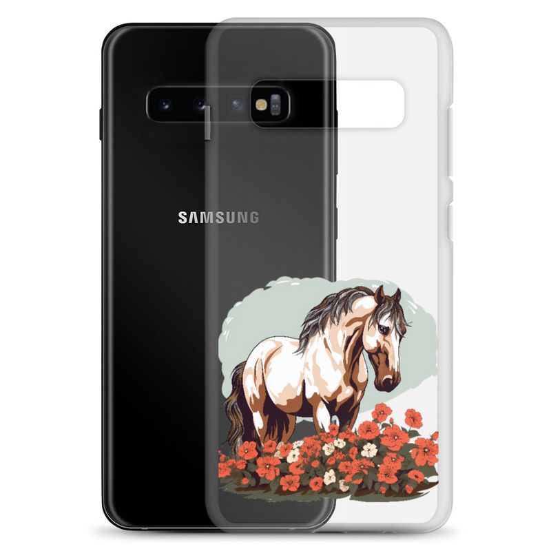 Clear Case for Samsung, Brown horse in field of red flowers, n4w2fj