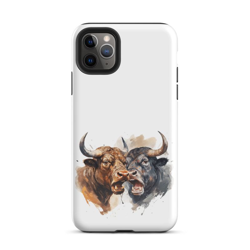 Tough Case for iPhone, Bulls facing up to each other, watercolour, dx5eff