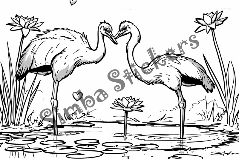 Colouring pages, bundle of ostriches in love, 25 images