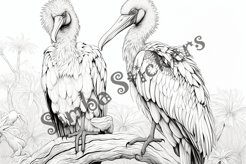 Colouring pages, bundle of marabou storks 2, 25 images