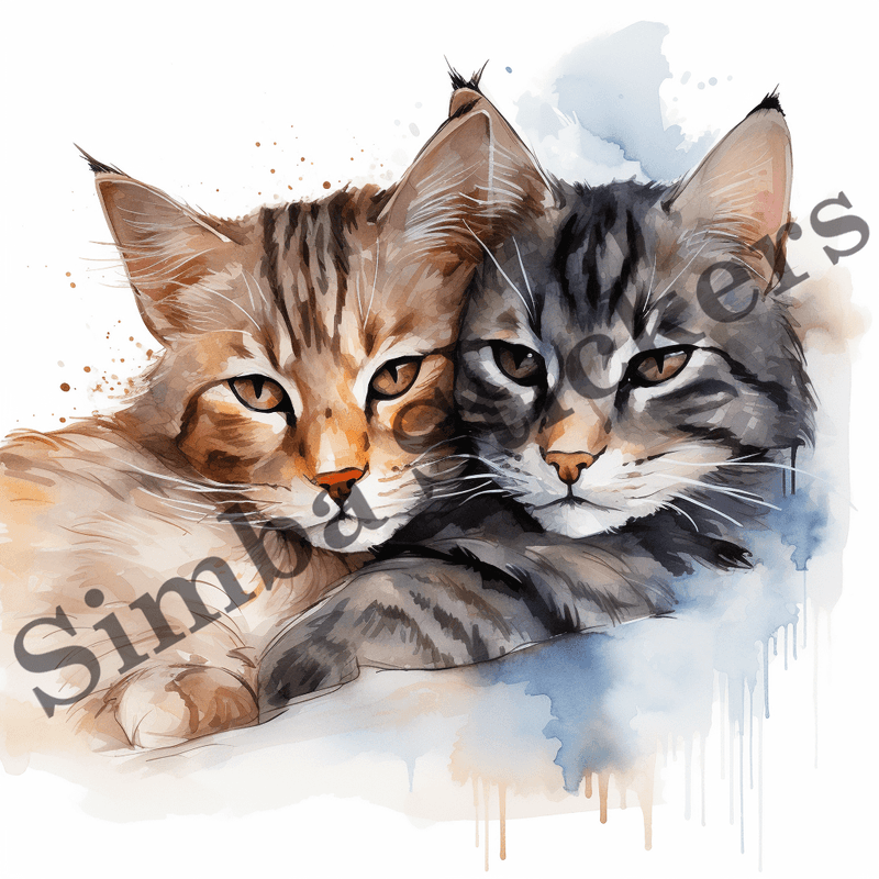 Egyptian Mau cats in love cuddling, watercolour, image set, 10 images