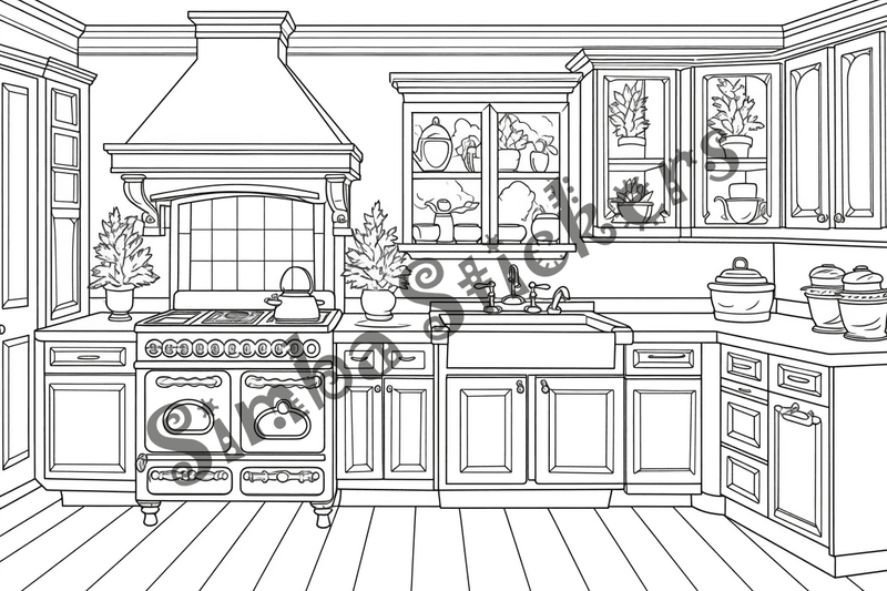 Colouring pages, bundle of house kitchens, 25 images 2