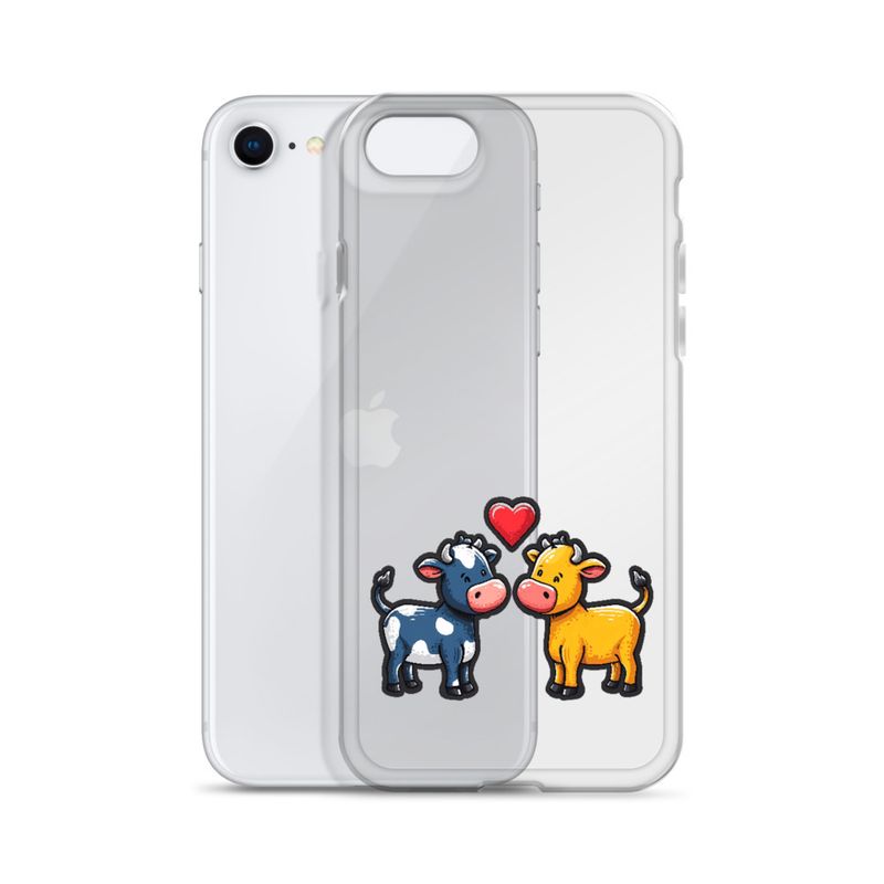 Clear Case for iPhone, Cattle, bull and cow in love, colourful , heart in picture, fvta2y