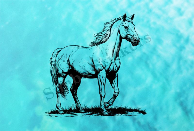 Horse walking, outline art