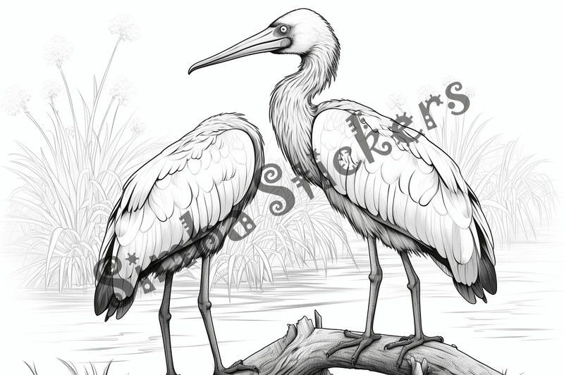 Colouring pages, bundle of marabou storks, 25 images