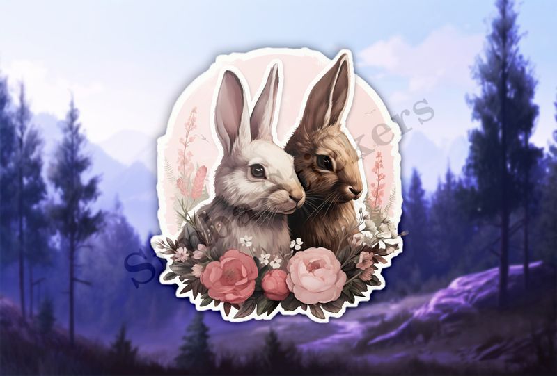 Bunnies in love, in flowers, vintage