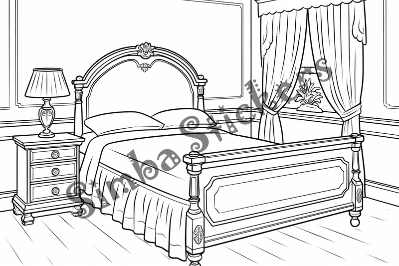 Colouring pages, bundle of house bedrooms, 25 images