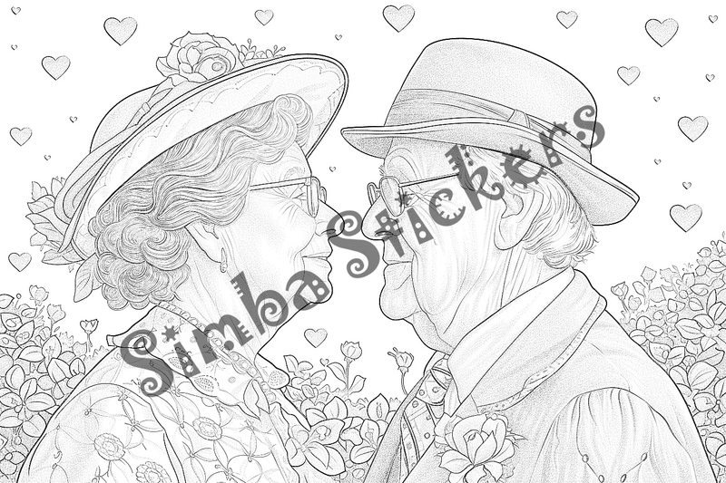 Colouring pages, bundle of people, elderly and grandparents with children, 50 images