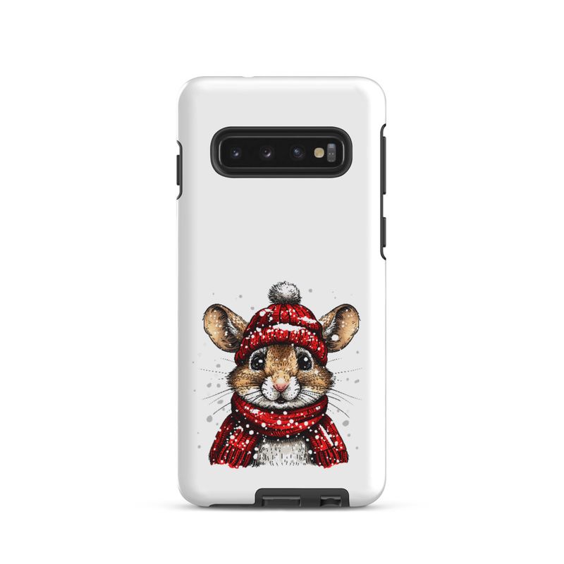 Tough Case for Samsung, Mouse wearing red winter hat and scarf in the snow, xg8dl3