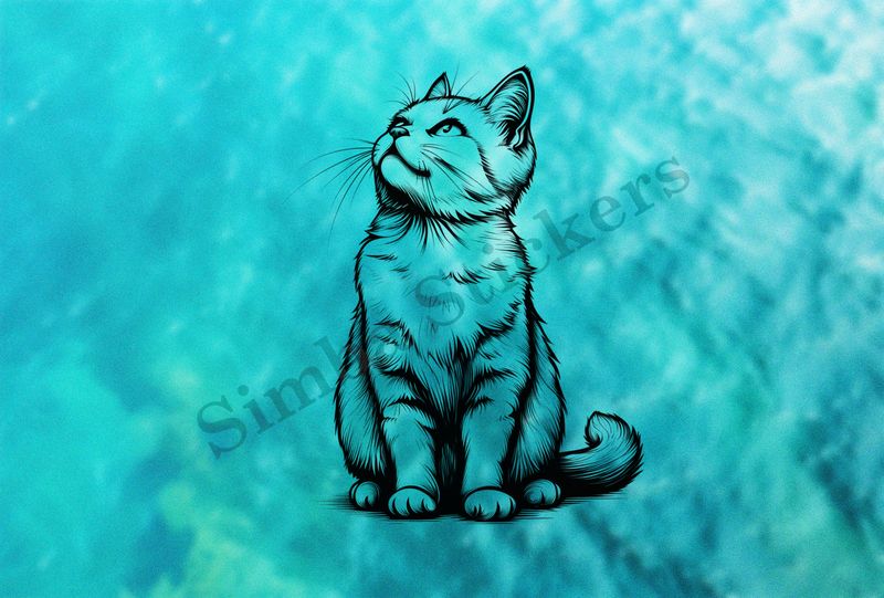 Cat looking up, outline art, khzxhm