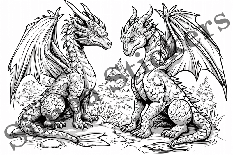 Colouring pages, bundle of dragons, 25 images