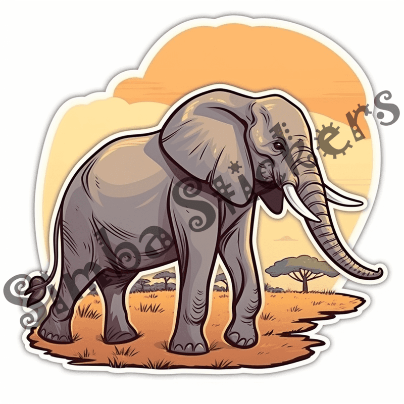 Elephants at sunrise or sunset, sticker-style, image set, 25 images, orxvzg