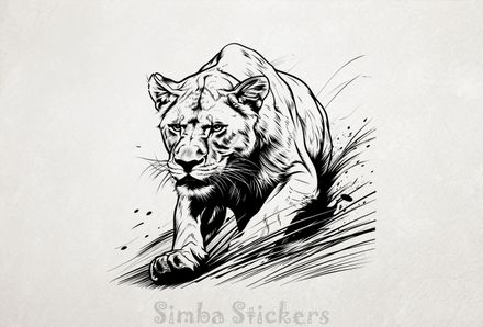 Lioness on the hunt, outline art, nvpfxh