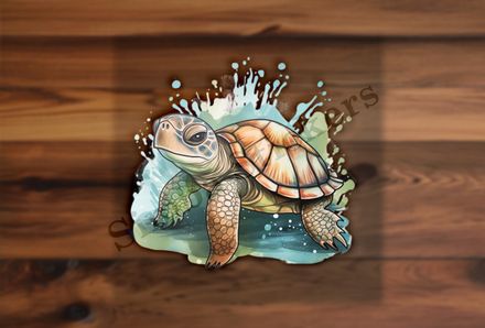 Tortoise walking and splashing, watercolour