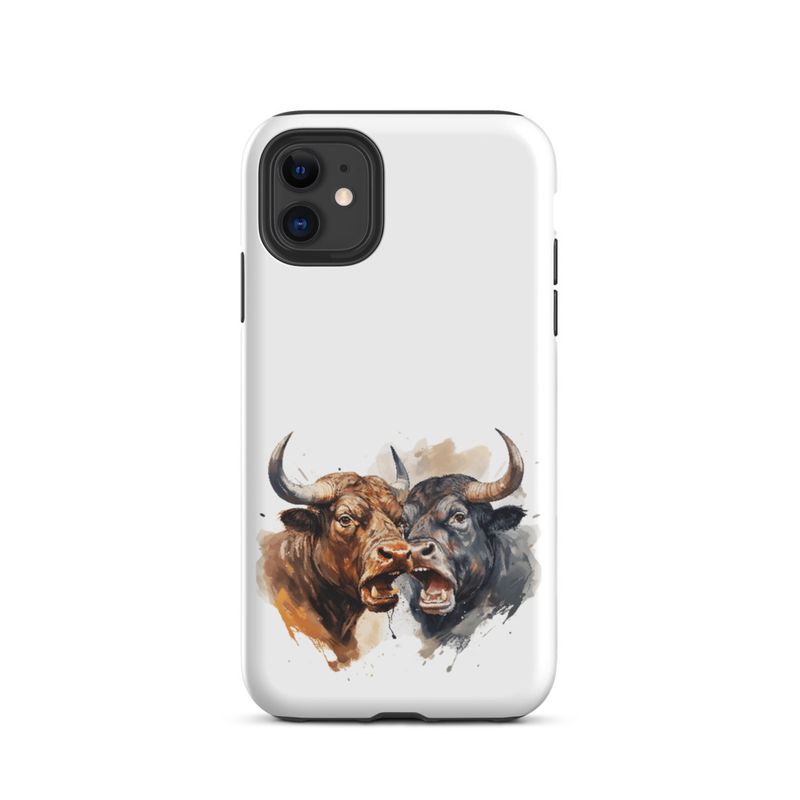 Tough Case for iPhone, Bulls facing up to each other, watercolour, dx5eff