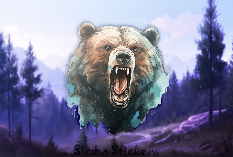 Bear growling, bluish hue, watercolour, o097qq