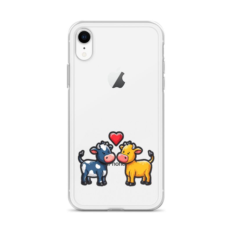 Clear Case for iPhone, Cattle, bull and cow in love, colourful , heart in picture, fvta2y