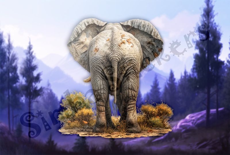 Elephant walking, from behind