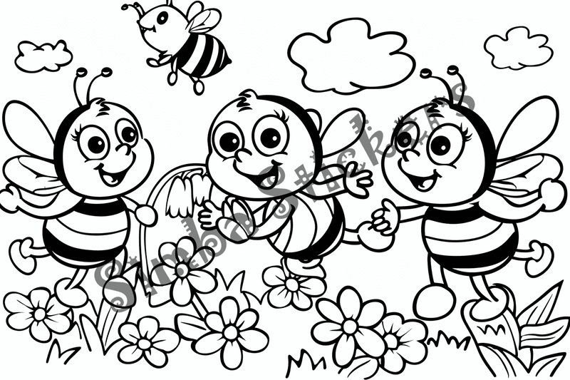 Colouring pages, bundle of bees, 50 images