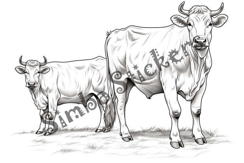 Colouring pages, bundle of cattle, complex, 25 images