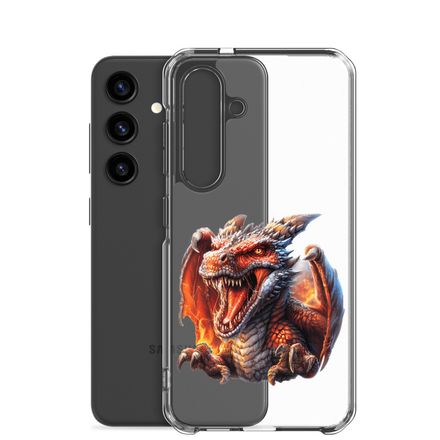 Clear Case for Samsung, Dragon roaring furiously and menacingly, draped in fire, 8dctxz