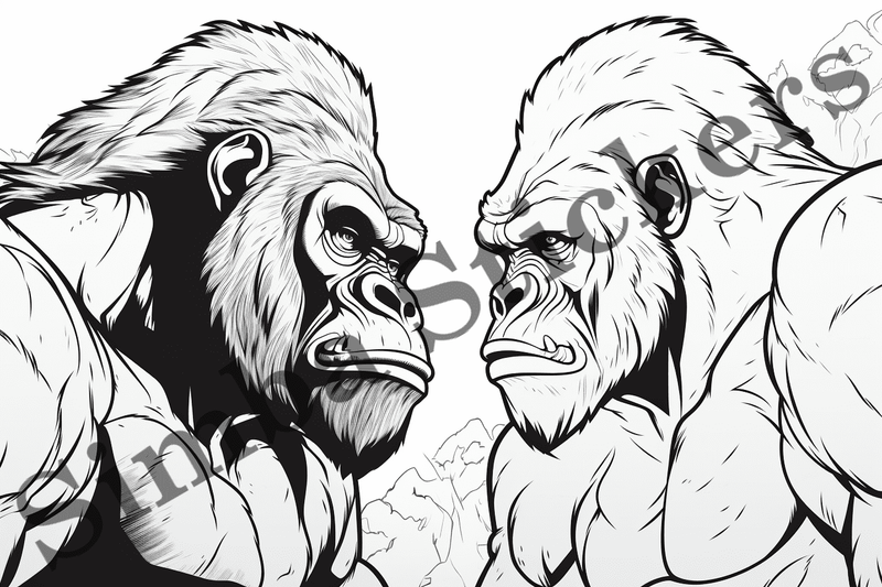 Colouring pages, bundle of gorillas, 25 images