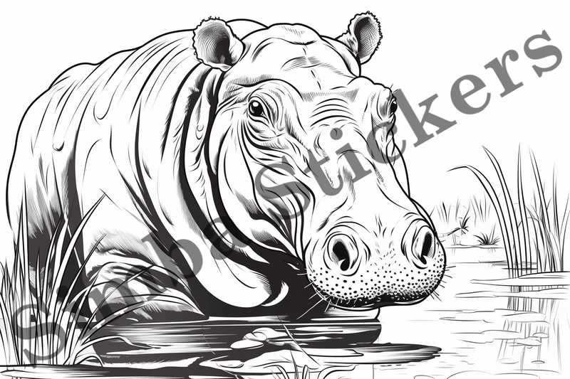 Colouring pages, Bundle of hippos, 25 images