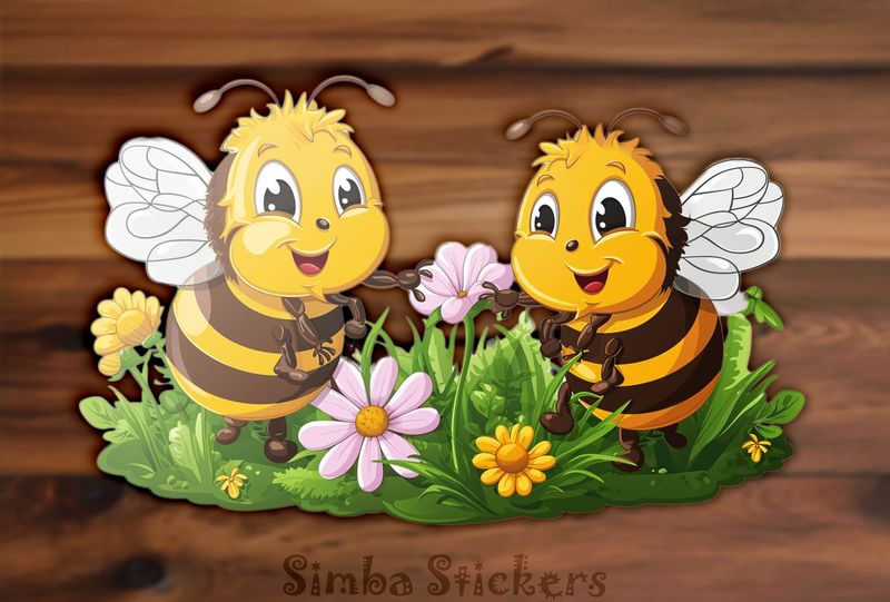 Bees buzzing around daisy flowers romantically