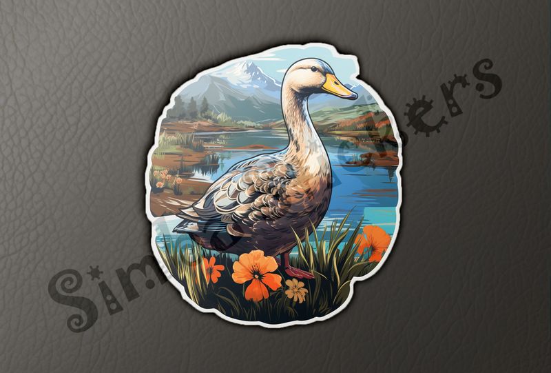 Ducks on flowery grass in the higlands