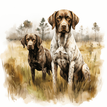 German Shorthaired Pointer dogs in the woods, image set, 10 images