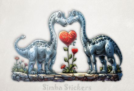 Dinosaurs in love, large Valentin&#x27;es heart , watercolour