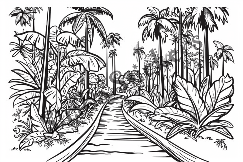 Colouring pages, bundle of Equatorial Rainforest landscape, 25 images 2