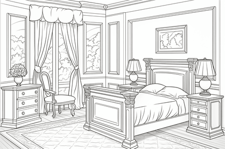 Colouring pages, bundle of house bedrooms, 25 images