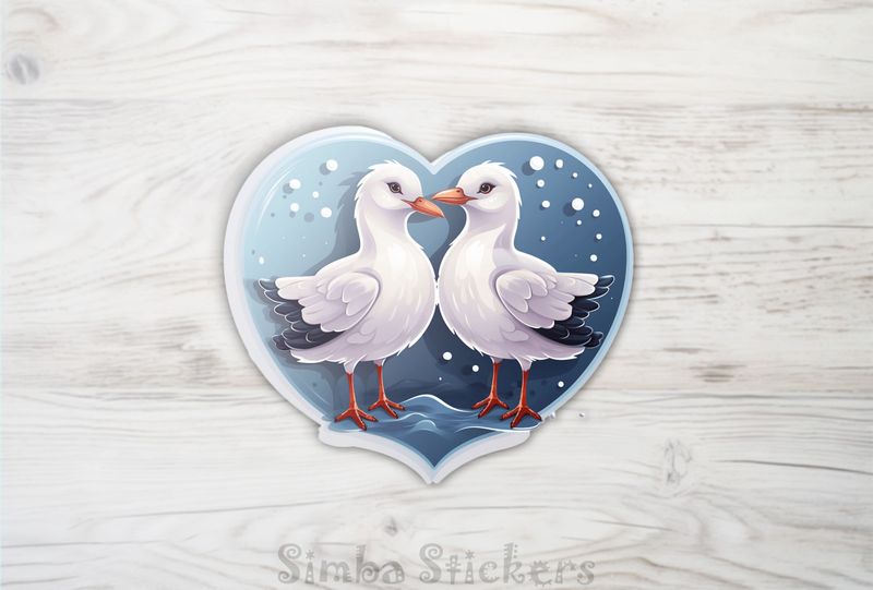 Seagulls in love in blue bubbly Valentine&#x27;s heart, 87nycs