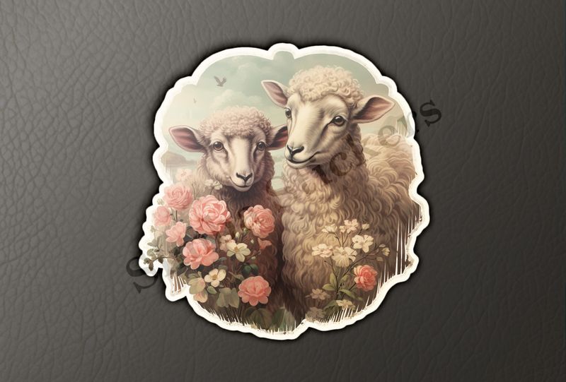 Sheep ewe and ram in love,  vintage