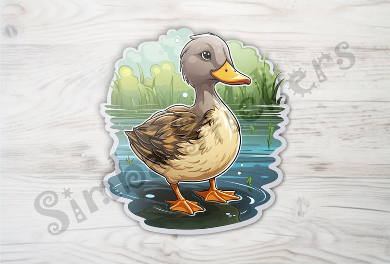 Duckling standing in a pond