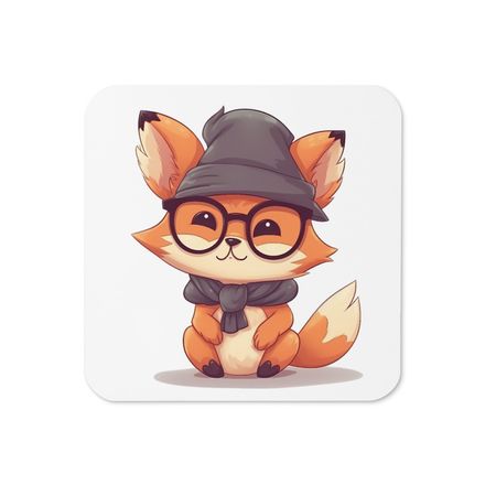 Cork-Back Coaster, Fox in hat and glasses