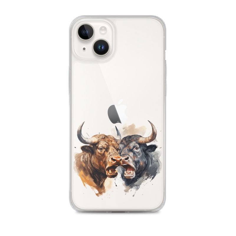 Clear Case for iPhone, Bulls facing up to each other, watercolour, dx5eff