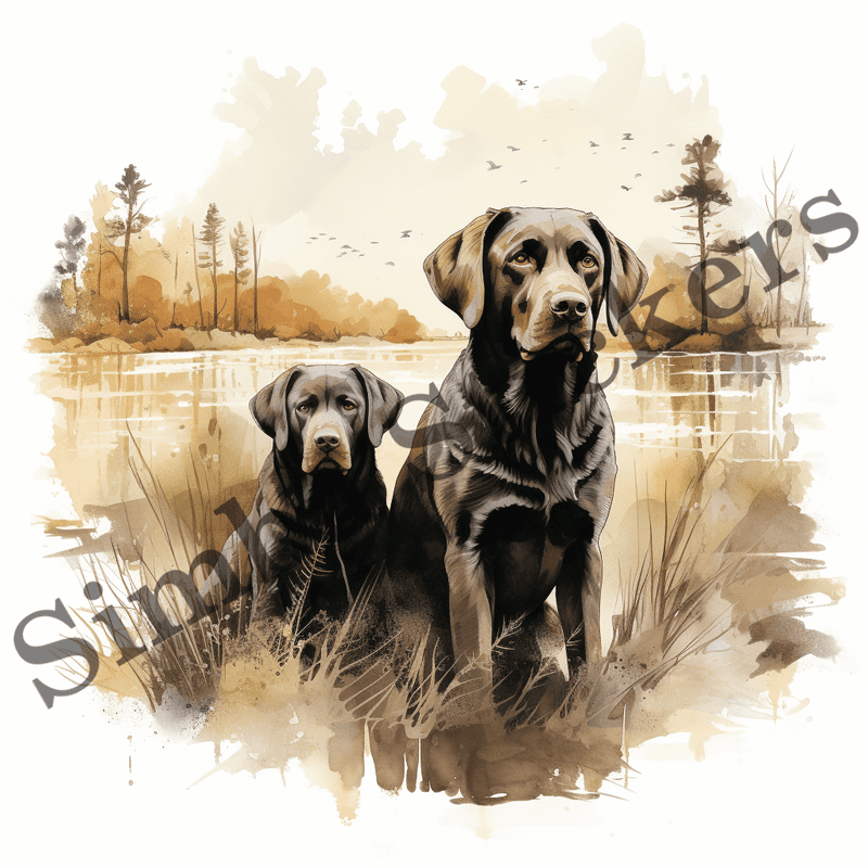 Labrador Retriever dogs outdoors, watercolour, image set, 10 images