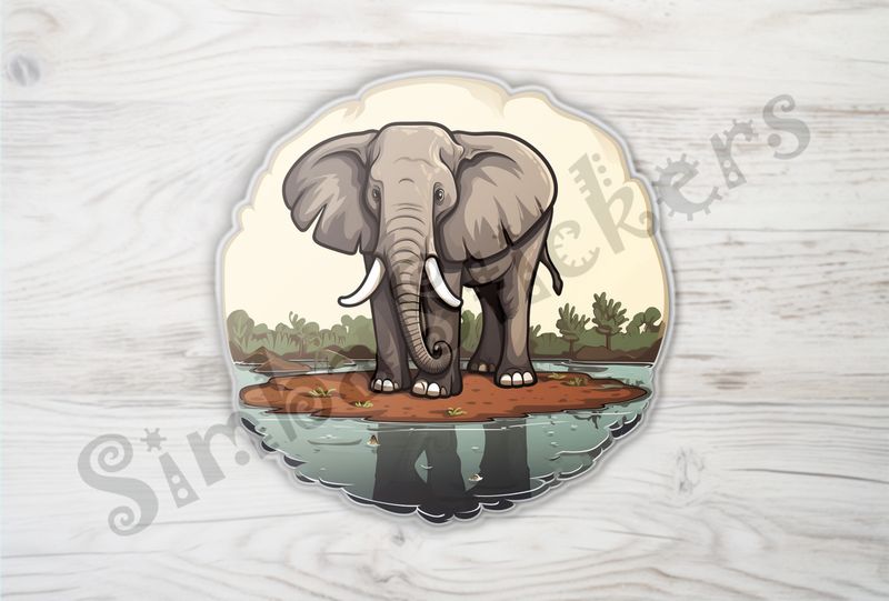 Elephant on dry ground in middle of pond