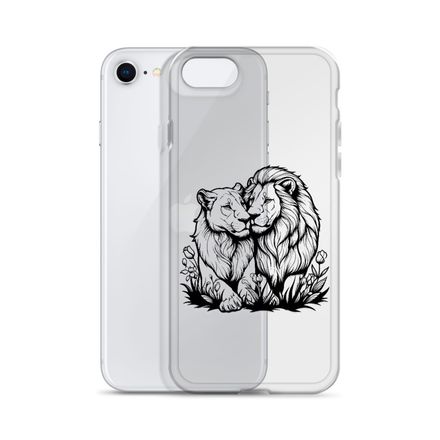 Clear Case for iPhone, Male lion with lioness, outline art, u5voyg