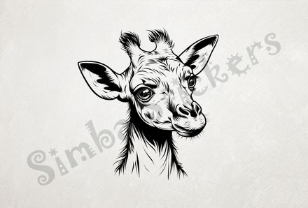 Giraffe face, turned slightly left, outline art