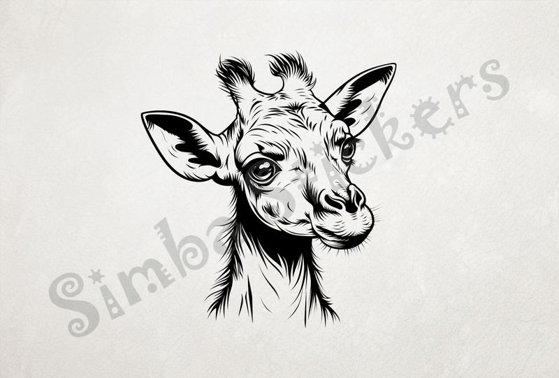 Giraffe face, turned slightly left, outline art