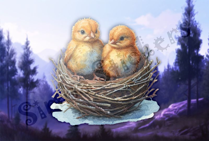 Two Chicks in bird&#x27;s nest