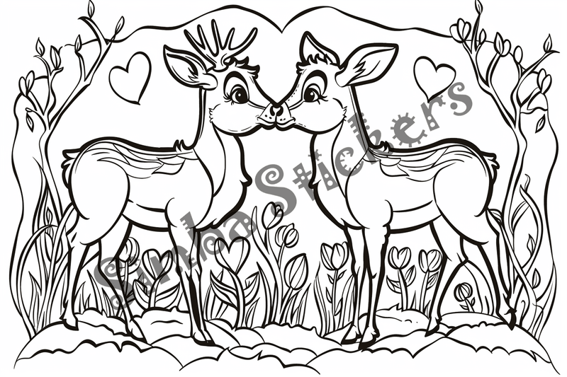Colouring pages, Bundle of moose in love, 10 images
